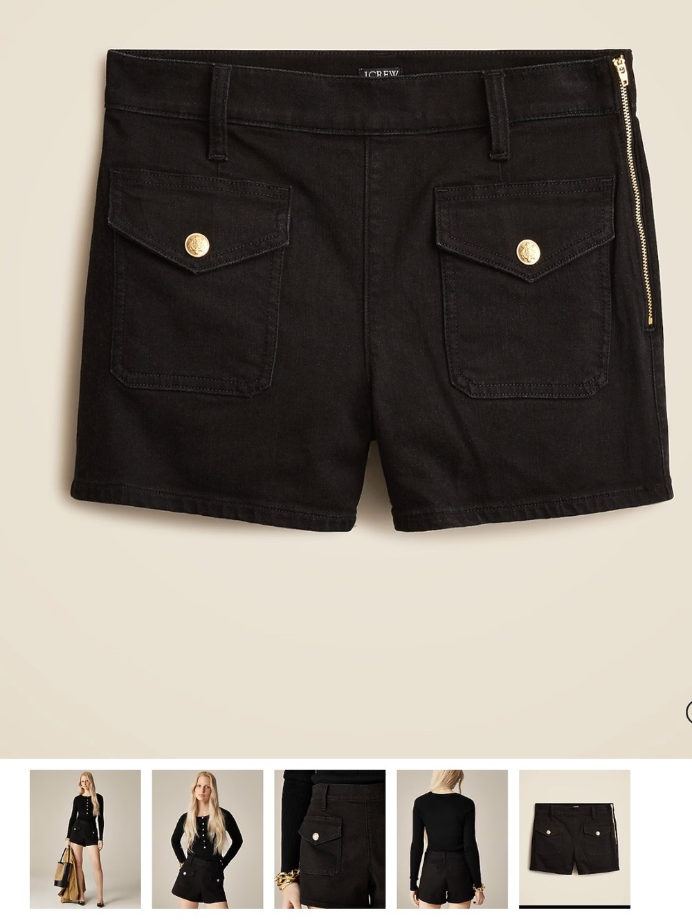 J. Crew Black Utility Denim Shorts with Gold Hardware